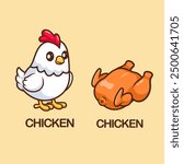 Chicken And Chiken Meat Cartoon Vector Icon Illustration. Animal Food Icon Concept Isolated Premium Vector. Flat Cartoon Style