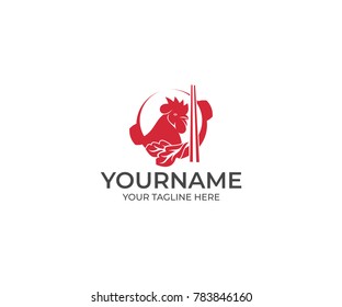 Chicken Chinese Restaurant Logo Template. Food Vector Design. Bird Illustration