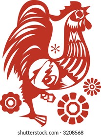 Chicken in Chinese Traditional Paper Cut Style ( Vector )