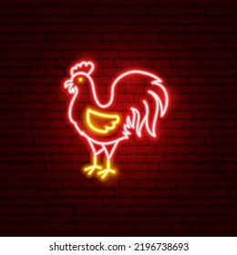 Chicken Chinese Zodiac Neon. Vector Illustration of Asia Promotion.