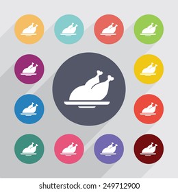 chicken circle, flat icons set. Round colorful buttons 