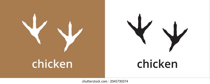 Chicken claw footprint trail icon. Chicken, rooster foot print track icons vector set. Black and white. Isolated vector illustration. Claw stamp silhouette.