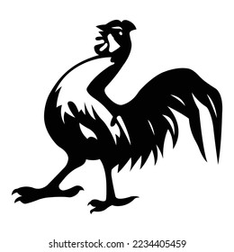 Chicken, Cock black silhouette vector illustration. 