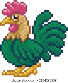 Chicken cockerel rooster bird 8 bit pixel art farm animal retro arcade video game cartoon character sprite
