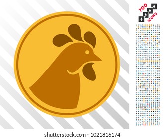 Chicken Coin icon with 700 bonus bitcoin mining and blockchain clip art. Vector illustration style is flat iconic symbols designed for bitcoin websites.