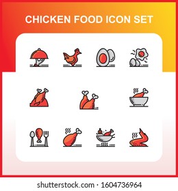 Chicken Color icons set. set of chicken food filled icons such as egg, meat leg, etc.