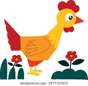 Chicken with color on white background for children vector illustration