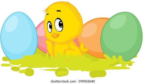 chicken and colorful egg - vector easter design