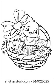Chicken. Coloring. Happy Easter. Cartoon Vector Illustration. Isolated on white background.