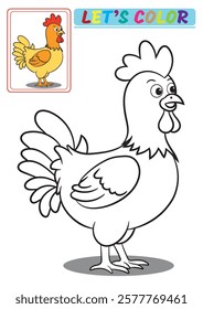 Chicken coloring page. The bold and clear line art makes it easy to color with color reference, a4 paper size printable, very suitable for children's coloring activities