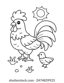 Chicken coloring page illustration for kids