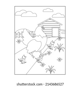 Chicken Coloring Pages Black White Stock Vector (Royalty Free ...