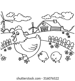 Cartoon Rooster Coloring Page Vector Stock Vector (royalty Free 