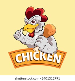 chicken in comic illustration for logo, broaster chicken sale