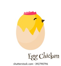 Chicken coming out of brown egg farm bird vector illustration. Easter chicken young animal and chicken egg cartoon vector illustration.