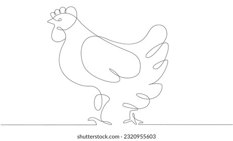 Chicken continious simple line concept. Minimalist art and creativity. Farming and agriculture, livestock. Hen, chick and rooster. Linear flat vector illustration isolated on white background
