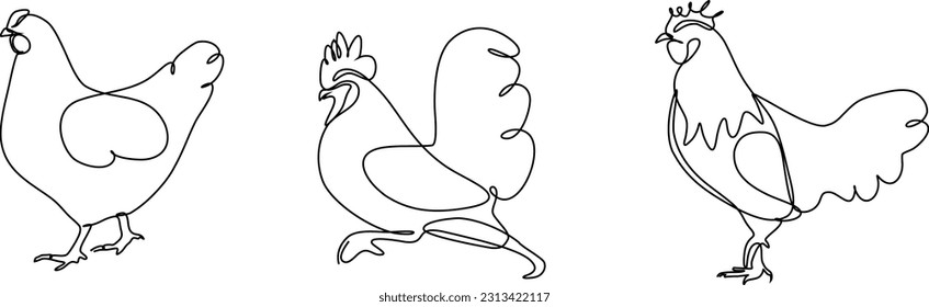  chicken continuous line set illustration