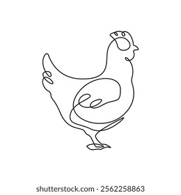 Chicken Continuous One Line Drawing. Chicken Abstract Silhouette in Linear Style. Editable Stroke. Trendy Vector Illustration for Farm Design. Not AI