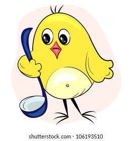 chicken cooking in kitchen. cartoon ?hef tasting food