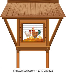 Coop de pollo con gallinas y huevos en la ilustración