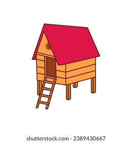 Chicken coop, Chicken farm flat illustration