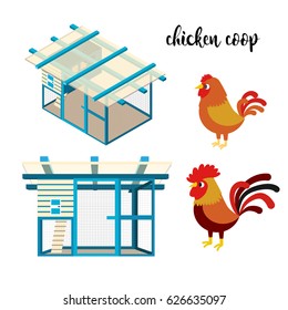 chicken coop farm vector cartoon illustration set 