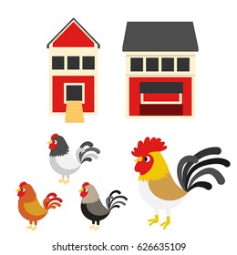 chicken coop farm vector cartoon illustration set 