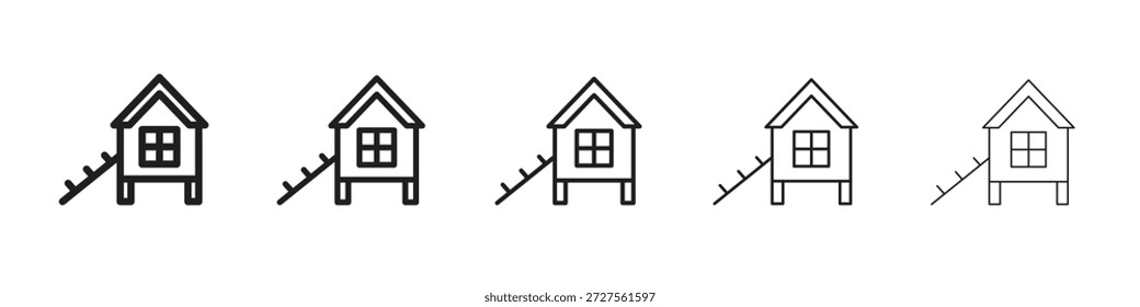 Chicken coop icon design in thin editable stroke style for graphic work