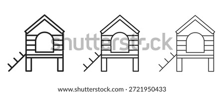 Chicken coop icon logo black pictogram set. thin line outline art.