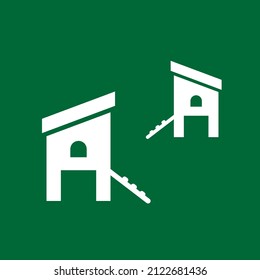 Chicken Coop Icon On Green. Chicken Coop Design Concept From Agriculture. Vector