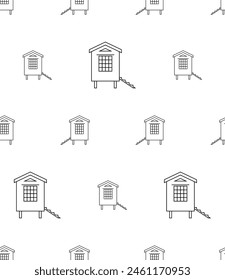 Chicken Coop Icon Seamless Pattern, Hen House, Chicken,Fowl Safe Home Structure Vector Art Illustration