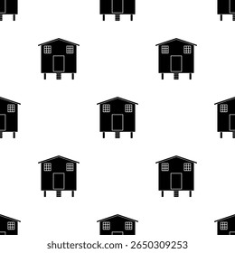 Chicken Coop Icon Seamless Pattern, Hen House, Chicken,Fowl Safe Home Structure Vector Art Illustration