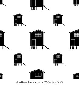 Ícone de galinha padrão sem emenda, casa de galinha, frango, galinha, estrutura doméstica segura vetor arte ilustração