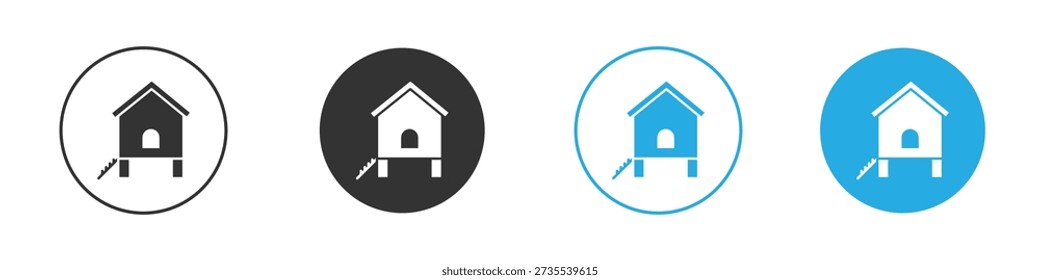 Chicken coop icon set. Black solid flat doodle graphic design set