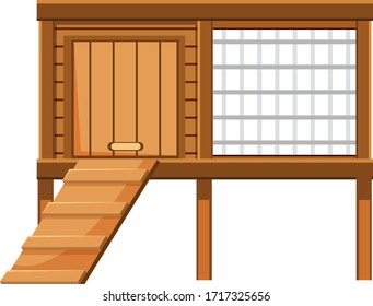 Chicken coop made of wood on white background illustration