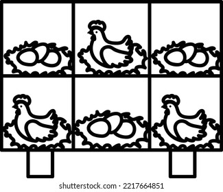 Cajas de anidación de gallina Concepto, diseño de icono de contorno vectorial de la capa de ganadería primaria, símbolo de cría de aves de corral, Signo de producción de carne o huevos, ilustración de material de proteína y corral