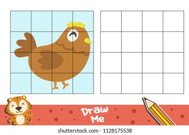 Chicken Copy the picture.  Cartoon vector illustration. Coloring book. Educational game for children.