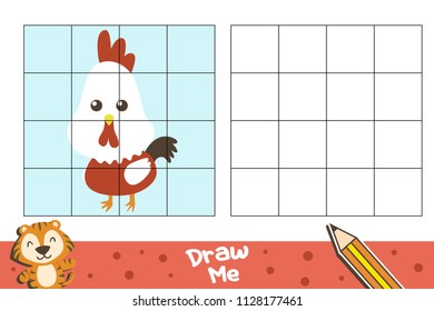 Chicken Copy the picture.  Cartoon vector illustration. Coloring book. Educational game for children.