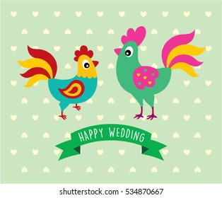 chicken couple happy wedding greeting card