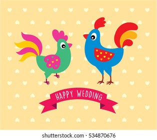 chicken couple happy wedding greeting card