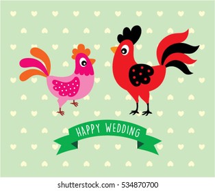 chicken couple happy wedding greeting card