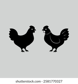 Chicken Couple Silhouette Hand-Drawn Design