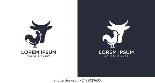 Chicken and cow Logo vector template. Chicken and cow logo icon	