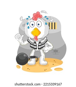 the chicken criminal in jail. cartoon character