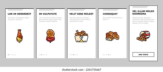 chicken crispy food meat meal onboarding mobile vector. fast delicious, wing fried, snack crunchy, leg cooked, eat tasty, dinner golden chicken crispy food meat meal Illustration