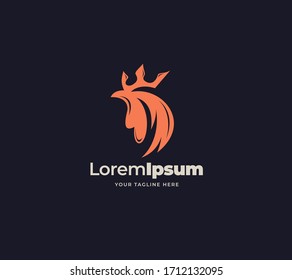 chicken crown logo design vector. silhouette rooster logo design