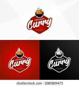 Chicken curry logo indian food vector Premium Vector