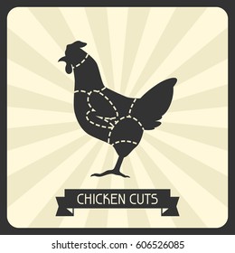 Chicken cuts. Butchers cheme cutting meat illustration.