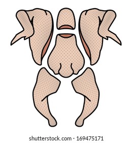 Chicken cuts: quarters / four / six pieces.With subtle skin texture.