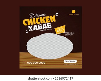 Chicken delicious food kabab social media post design template